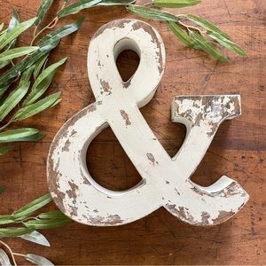 Distressed Ampersand Wall Decor - White & Brown Rustic Accent